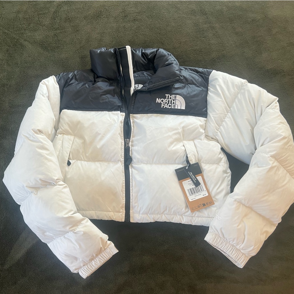 The North Face White and Black Puffer Jacket - Nuptse Short Jacket